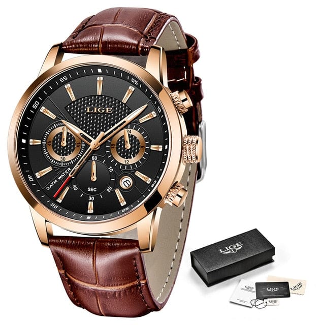 Top Brand Leather Chronograph Waterproof Watch - east2cart.uk