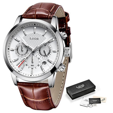 Top Brand Leather Chronograph Waterproof Watch - east2cart.uk