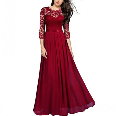 Bridesmaid Burgundy Lace Evening Dress - east2cart.uk