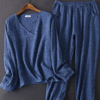 Women's Sleepwear Cotton Yarn Pajama Sets Water-washed Sleeping Suits Female Long-Sleeve Crepe Yarn Home Clothe Lounge Wear Pink - east2cart.uk