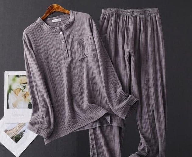 Women's Sleepwear Cotton Yarn Pajama Sets Water-washed Sleeping Suits Female Long-Sleeve Crepe Yarn Home Clothe Lounge Wear Pink - east2cart.uk