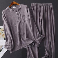 Women's Sleepwear Cotton Yarn Pajama Sets Water-washed Sleeping Suits Female Long-Sleeve Crepe Yarn Home Clothe Lounge Wear Pink - east2cart.uk