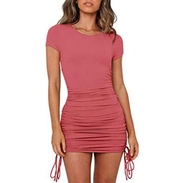 Summer Party Basic Dresses Ladies Short sleeve Womens Solid Bodycon Stretch Mini Dress O Neck Casual Slim Pencil Short Vestido - east2cart.uk