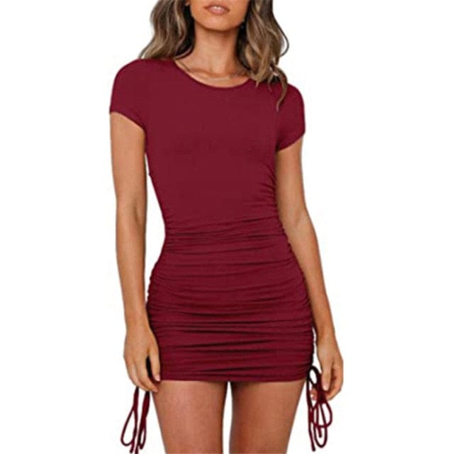 Summer Party Basic Dresses Ladies Short sleeve Womens Solid Bodycon Stretch Mini Dress O Neck Casual Slim Pencil Short Vestido - east2cart.uk