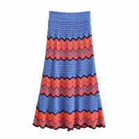TRAF Crochet Skirt Za 2021 Women Chic Fashion Hollow out Striped Hem Skirt Striped Vintage High Waist Woman Skirts Mujer - east2cart.uk