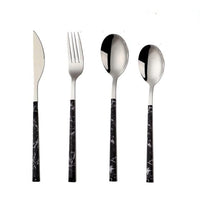 20/24Pcs Stainless Steel Glossy Silver Wooden Tableware Set - east2cart.uk
