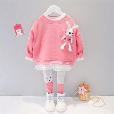 Girls Cartoon Rabbit T Shirt & Pants Set