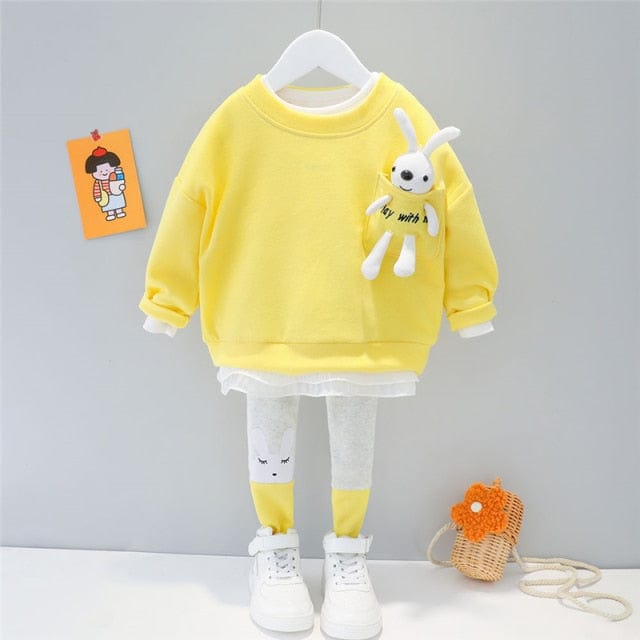 Girls Cartoon Rabbit T Shirt & Pants Set