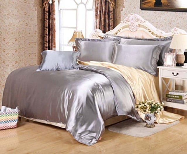 Luxury Black Satin Bedding Set King Double Size Summer Used Bedding Kit Quality Duvet Cover Sets with Zipper 4pcs - east2cart.uk