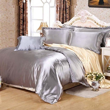 Luxury Black Satin Bedding Set King Double Size Summer Used Bedding Kit Quality Duvet Cover Sets with Zipper 4pcs - east2cart.uk