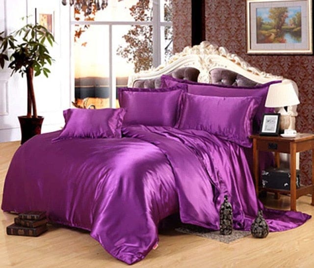 Luxury Black Satin Bedding Set King Double Size Summer Used Bedding Kit Quality Duvet Cover Sets with Zipper 4pcs - east2cart.uk