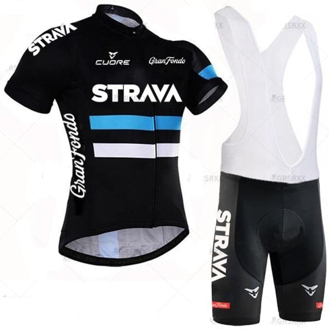 STRAVA Men Cycling Jersey Set Bib Shorts Set 2021 Summer Mountain Bike Bicycle Suit Anti-UV Bicycle Team Racing Uniform Clothes - east2cart.uk