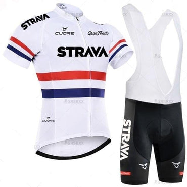 STRAVA Men Cycling Jersey Set Bib Shorts Set 2021 Summer Mountain Bike Bicycle Suit Anti-UV Bicycle Team Racing Uniform Clothes - east2cart.uk