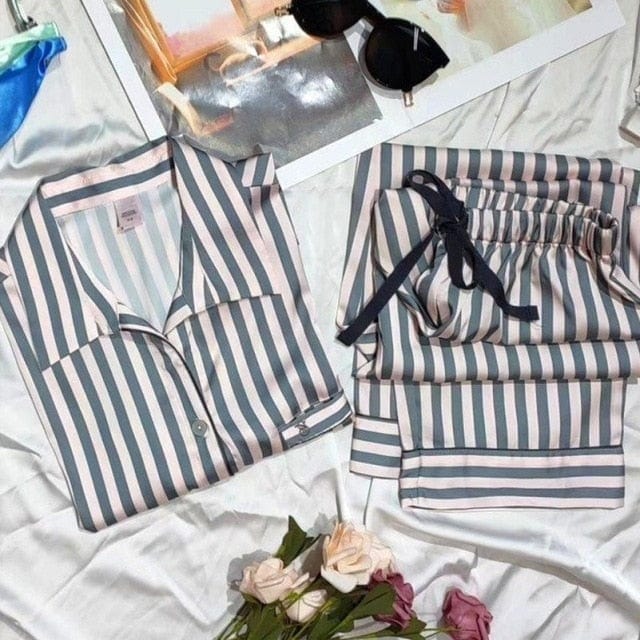 Women's Sexy Stripes Silk Pyjama set