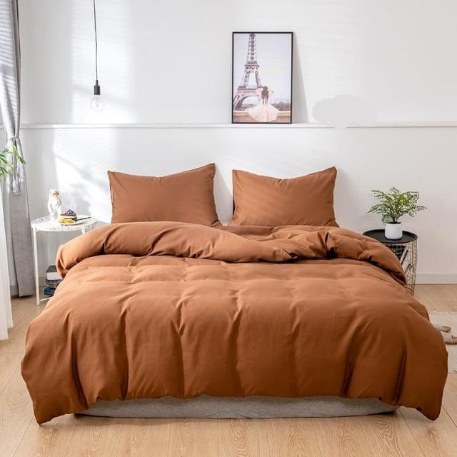 Solid Color Sanding Polyester Bedding Set 2/3PCS Duvet Cover Set,Comfortable Bed Linens (No Fitted Sheet) Home Textile - east2cart.uk