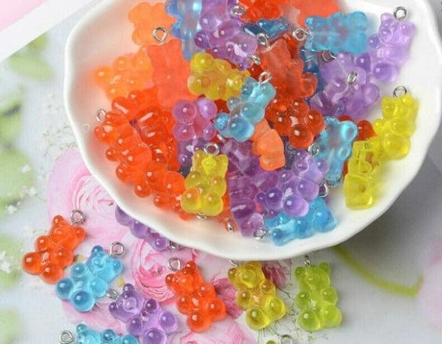 10/50Pcs Colourful Gummy Bear Pendant Charms - east2cart.uk