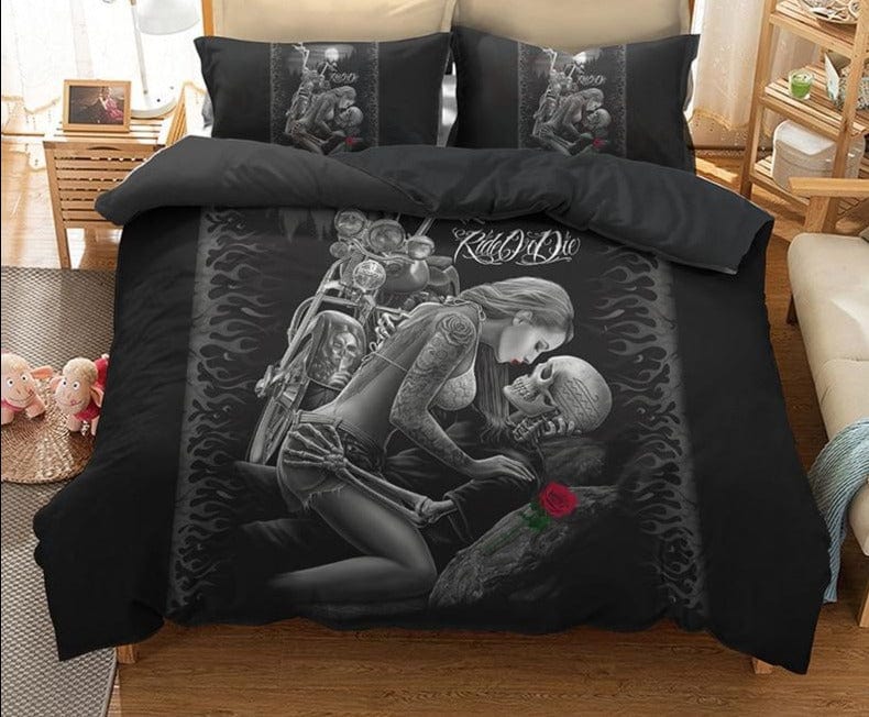 Dark Dream Skeleton Print Bedding Set - east2cart.uk