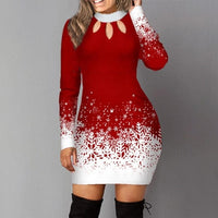 Long Sleeve Christmas Print Mini Dress