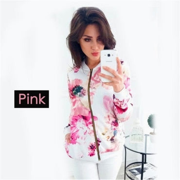 Retro Floral Printed Ladies Bomber Outerwear - east2cart.uk