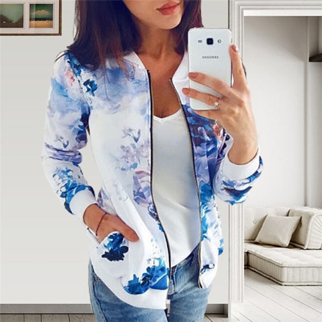 Retro Floral Printed Ladies Bomber Outerwear - east2cart.uk