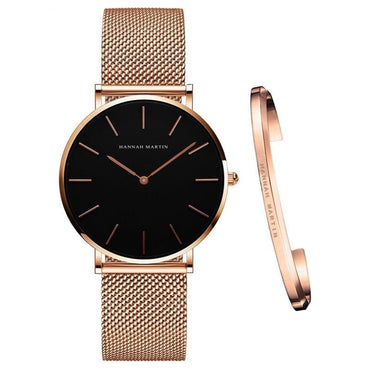 Women Watch 1 set Bracelet Japan Quartz Movement Simple Waterproof Rose Gold Stainless Steel Mesh Ladies watch relogio feminino - east2cart.uk