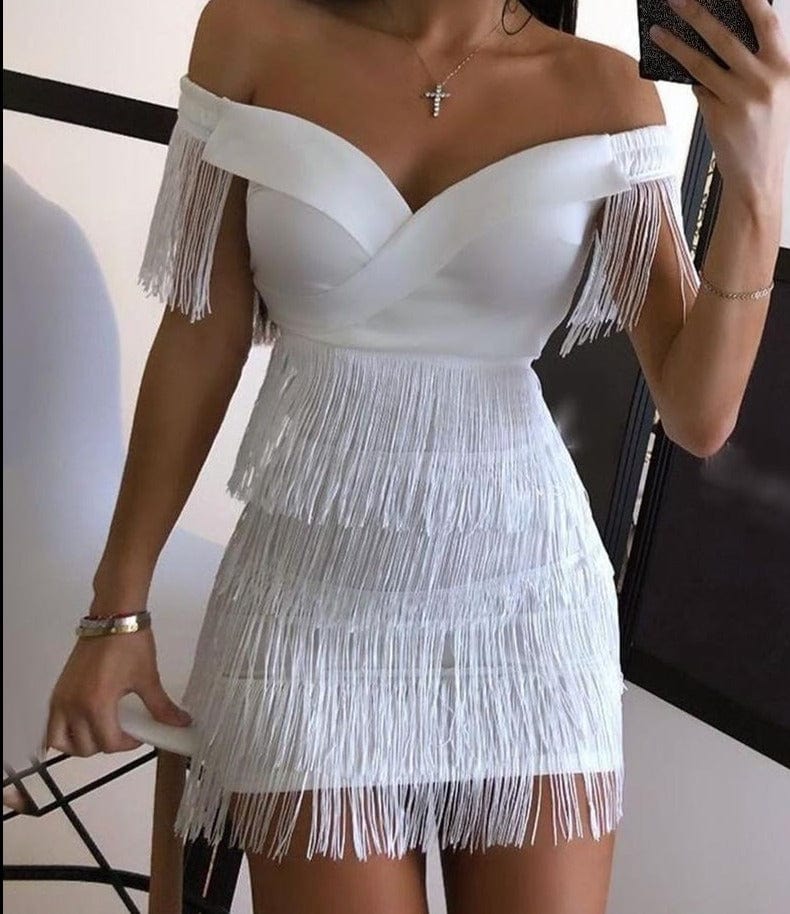 White Fringe Sexy Party Dress