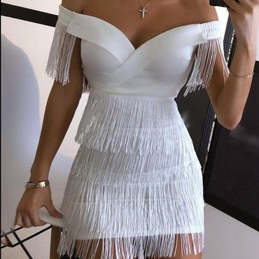 White Fringe Sexy Party Dress