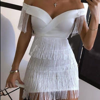 White Fringe Sexy Party Dress
