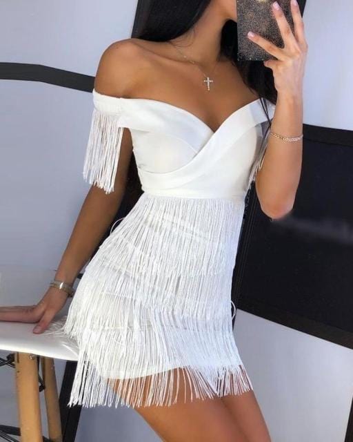 White Fringe Sexy Party Dress