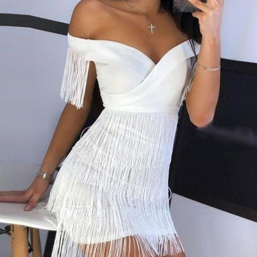 White Fringe Sexy Party Dress