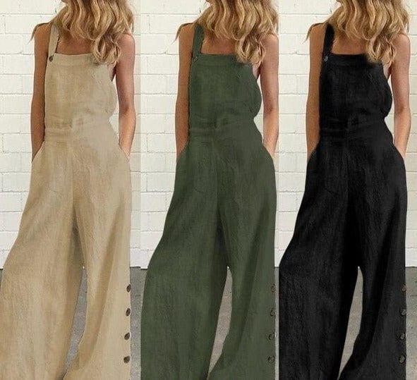 Ladies Linen Jumpsuits with Pockets Wide Leg - east2cart.uk