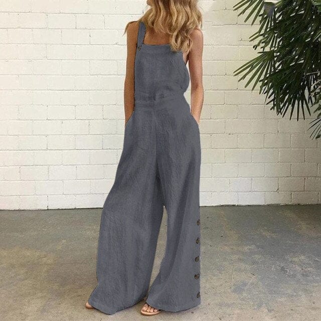 Ladies Linen Jumpsuits with Pockets Wide Leg - east2cart.uk