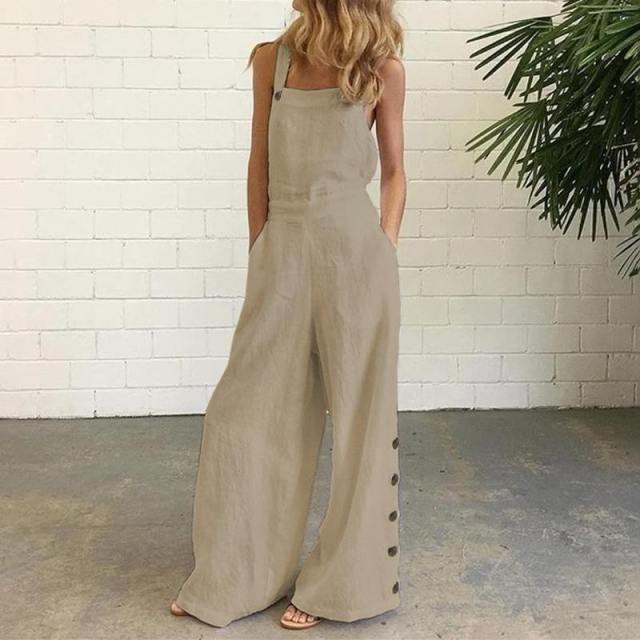 Ladies Linen Jumpsuits with Pockets Wide Leg - east2cart.uk