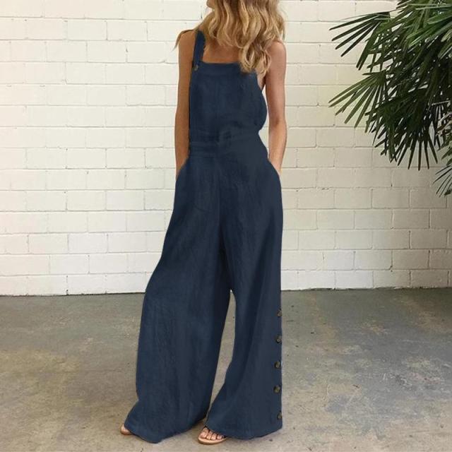 Ladies Linen Jumpsuits with Pockets Wide Leg - east2cart.uk