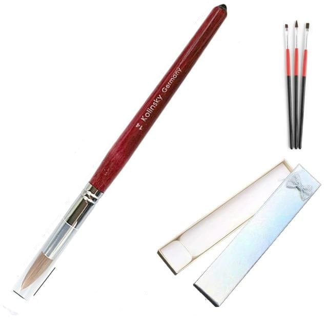 UsiDaer Kolinsky Nail Brush Acrylic with Red Round Wooden Handle and 100% Kolinsky Sable Hair for Crystal UV Gel Painting - east2cart.uk