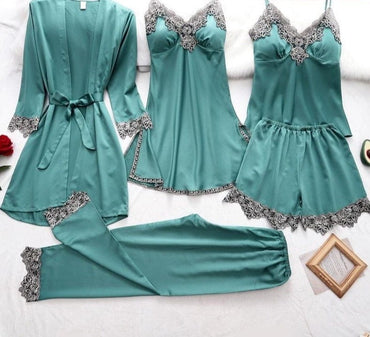Ladies 5 Pieces Elegant Silk Pyjama Set - east2cart.uk