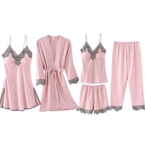 Ladies 5 Pieces Elegant Silk Pyjama Set - east2cart.uk