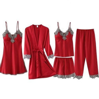 Ladies 5 Pieces Elegant Silk Pyjama Set - east2cart.uk