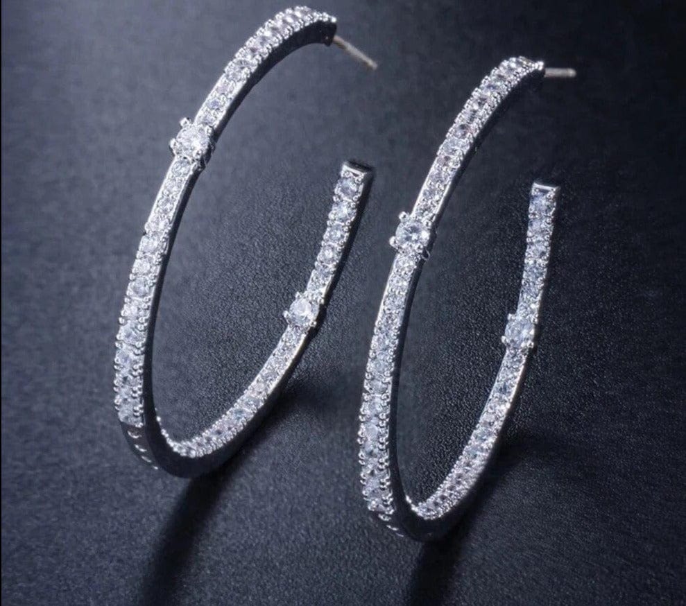 Pera Fashion Ladies Big Polished Sterling Silver 925 Ear Jewelry Full Sparkling Cubic Zirconia Pave Hoop Earrings for Women E124 - east2cart.uk