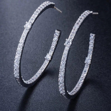 Pera Fashion Ladies Big Polished Sterling Silver 925 Ear Jewelry Full Sparkling Cubic Zirconia Pave Hoop Earrings for Women E124 - east2cart.uk