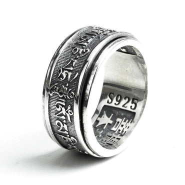 Real 925 Sterling Silver Vintage Rings For Men Rotatable Tibetan Six Words Mantra Rings Om Mani Padme Hum Buddhist Jewelry - east2cart.uk
