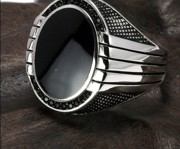 Large Agate Stone Turkish Men's Ring - east2cart.uk