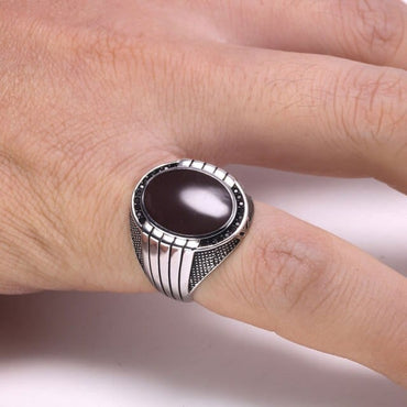 Large Agate Stone Turkish Men's Ring - east2cart.uk