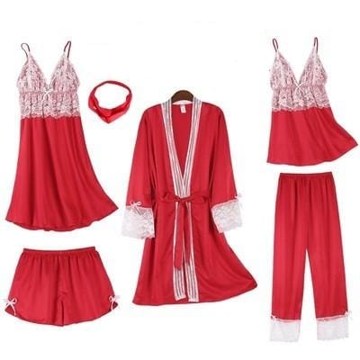 Ladies 5 Pieces Elegant Silk Pyjama Set - east2cart.uk