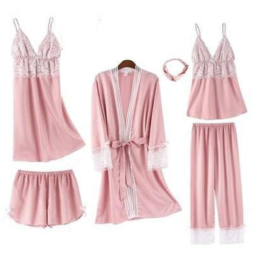 Ladies 5 Pieces Elegant Silk Pyjama Set - east2cart.uk