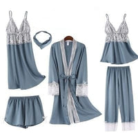 Ladies 5 Pieces Elegant Silk Pyjama Set - east2cart.uk