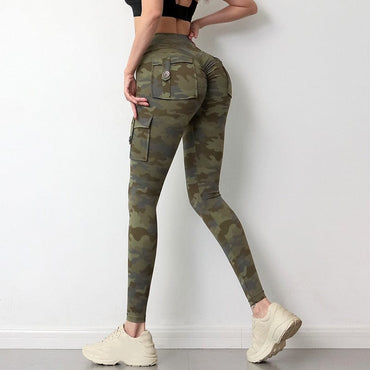Elastic Camouflage Fitness Leggings With Pocket