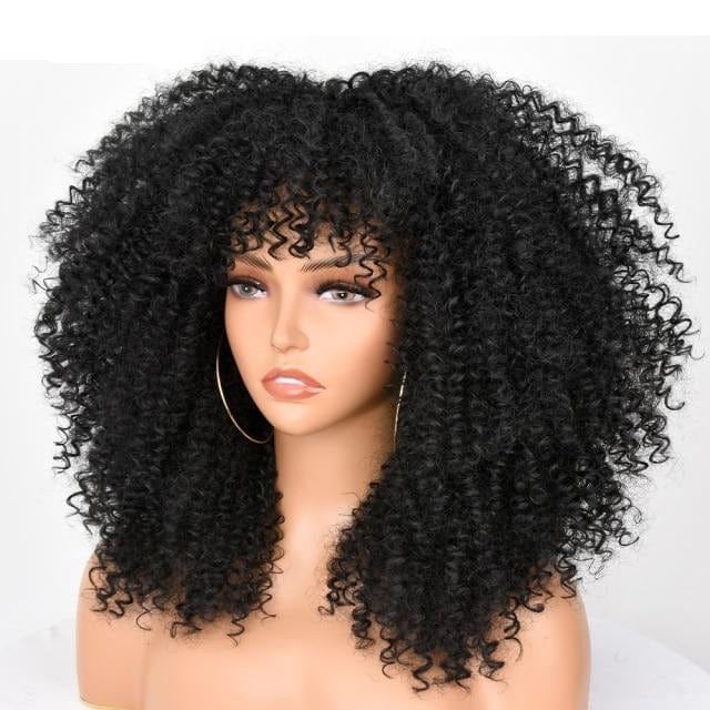 16''Short Hair Afro Kinky Curly Wig With Bangs - east2cart.uk