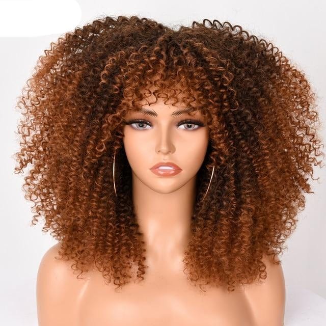 16''Short Hair Afro Kinky Curly Wig With Bangs - east2cart.uk