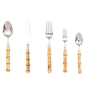 20pcs Bamboo Handle Stainless Steel Cutlery Set - east2cart.uk